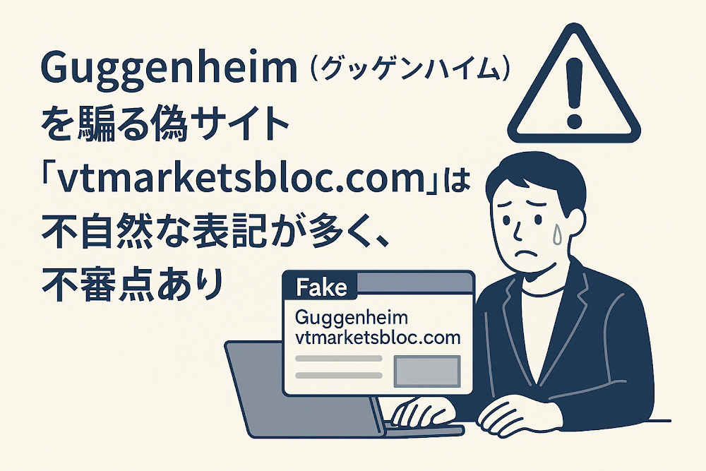Guggenheim(グッゲンハイム)を騙る偽サイト「vtmarketsbloc.com」は不自然な表記が多く、不審点あり