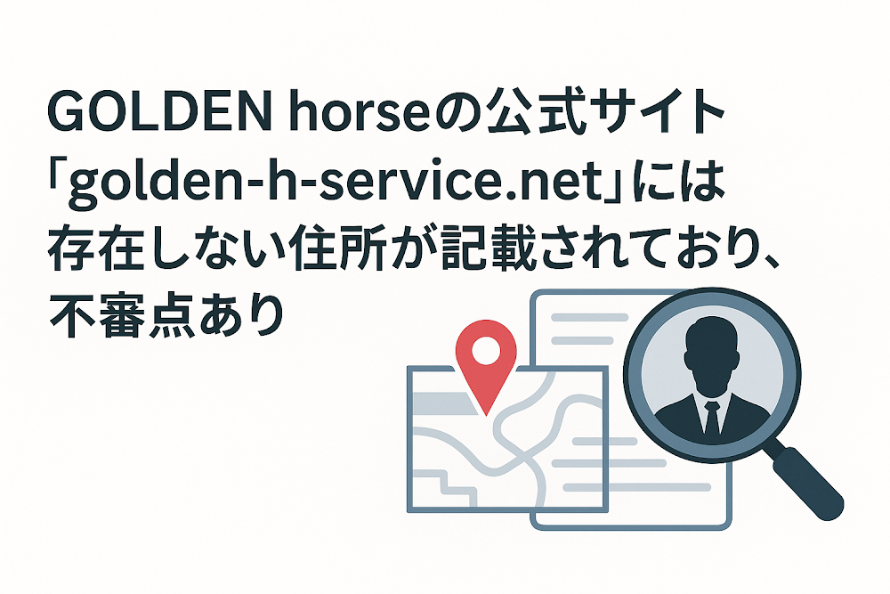 GOLDEN horseの公式サイト「golden-h-service.net」には存在しない住所が記載されており、不審点あり