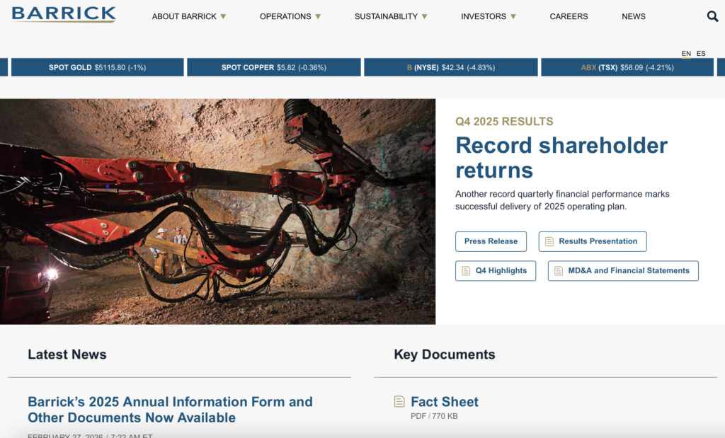 正規のBarrick Gold（現・Barrick Mining）