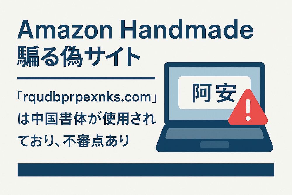 Amazon Handmadeを騙る偽サイト「rqudbprpexnks.com」は中国書体が使用されており、不審点あり