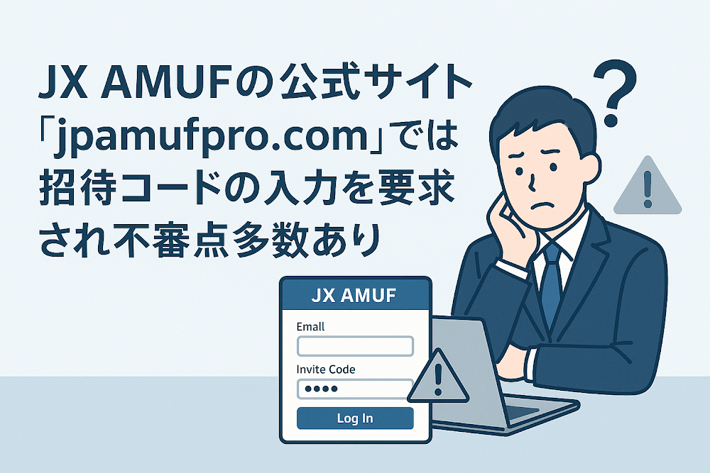 JX AMUFの公式サイト「jpamufpro.com」では招待コードの入力を要求され不審点多数あり