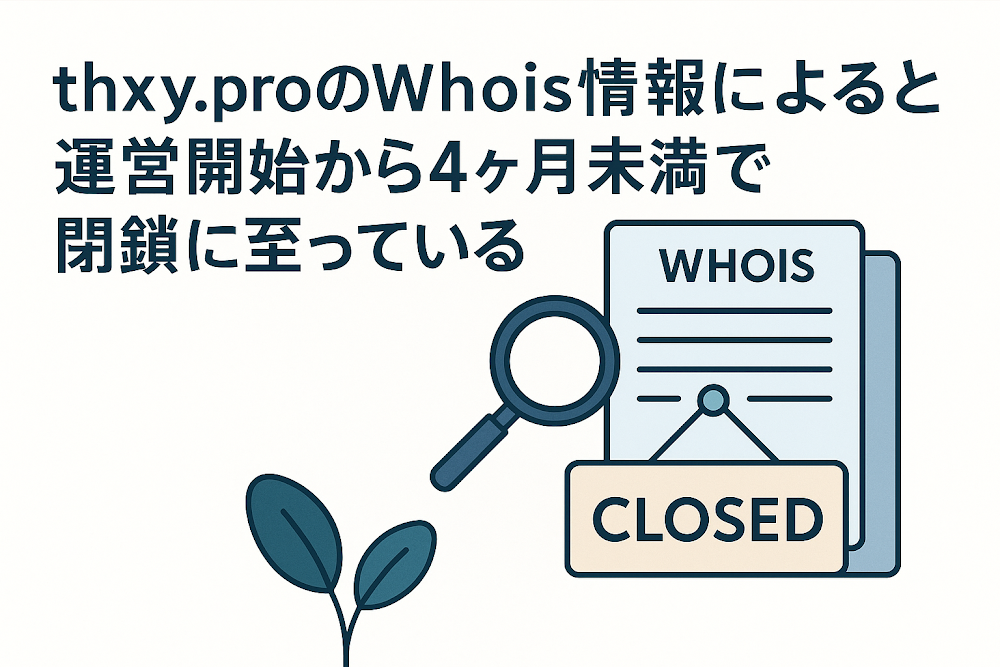 thxy.proのWhois情報によると運営開始から４ヶ月未満で閉鎖に至っている