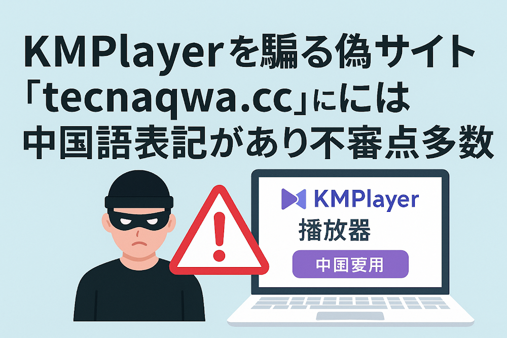 KMPlayerを騙る偽サイト「tecnaqwa.cc」には中国語表記があり不審点多数