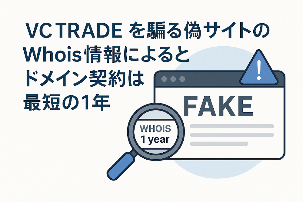 VC TRADEを騙る偽サイトのWhois情報によるとドメイン契約は最短の1年