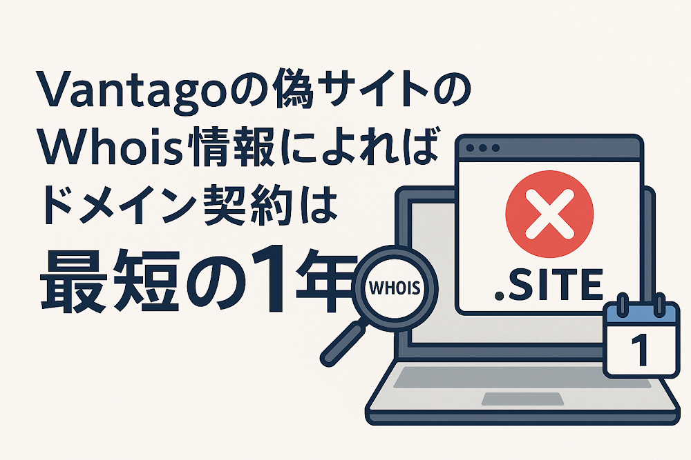 Vantageの偽サイトのWhois情報によればドメイン契約は最短の1年