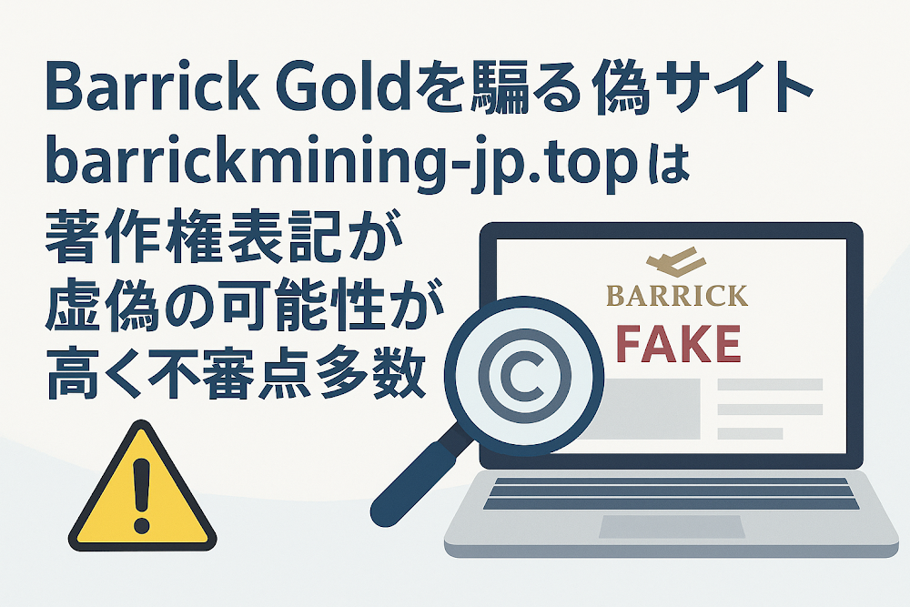 Barrick Goldを騙る偽サイト「barrickmining-jp.top」は著作権表記が虚偽の可能性が高く不審点多数