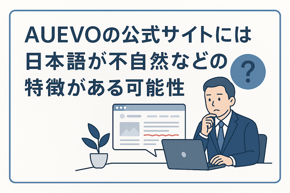 AUEVOの公式サイトには日本語が不自然などの特徴がある可能性