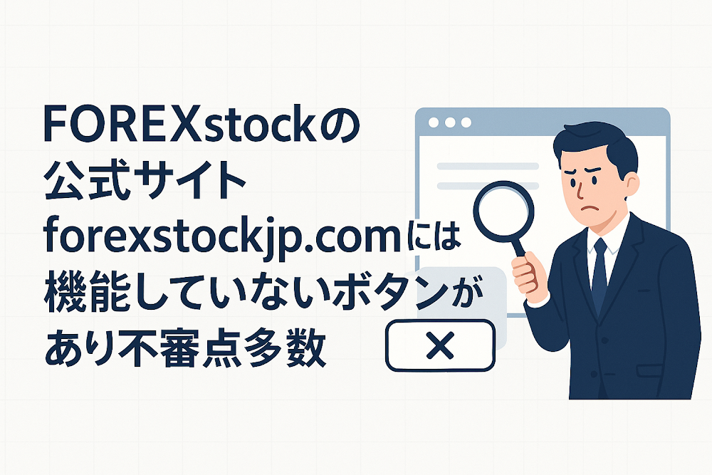 FOREXstockの公式サイト「forexstockjp.com」には機能していないボタンがあり不審点多数