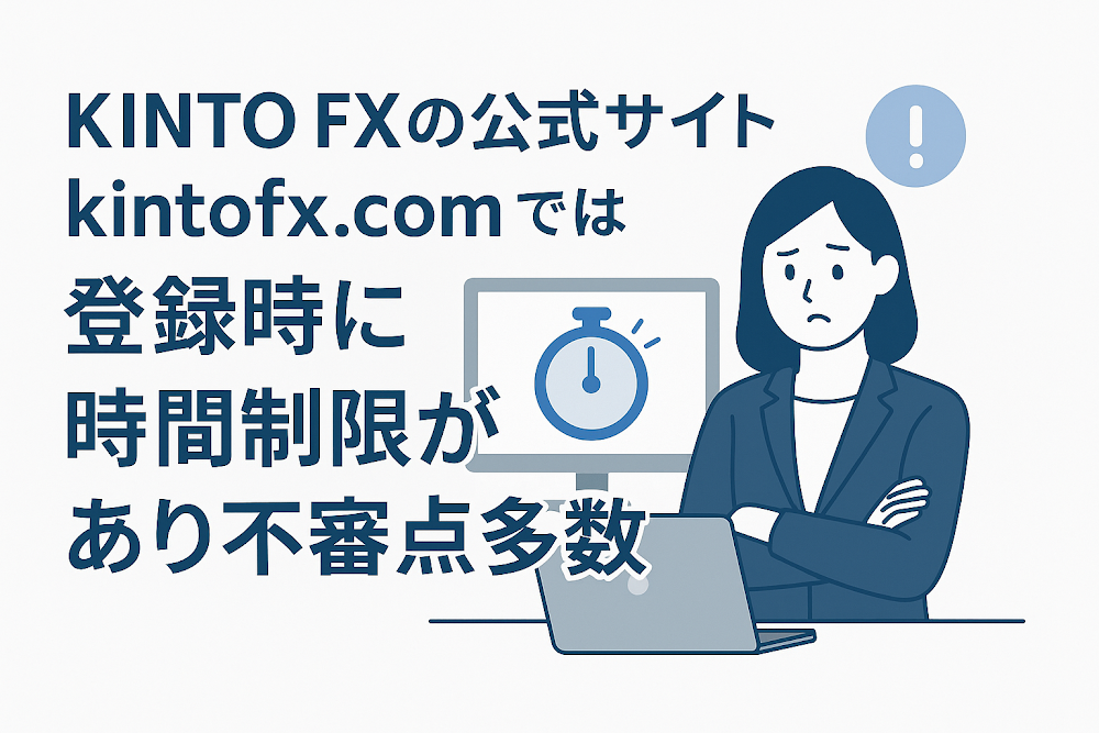 KINTO FXの公式サイト「kintofx.com」では登録時に時間制限があり不審点多数