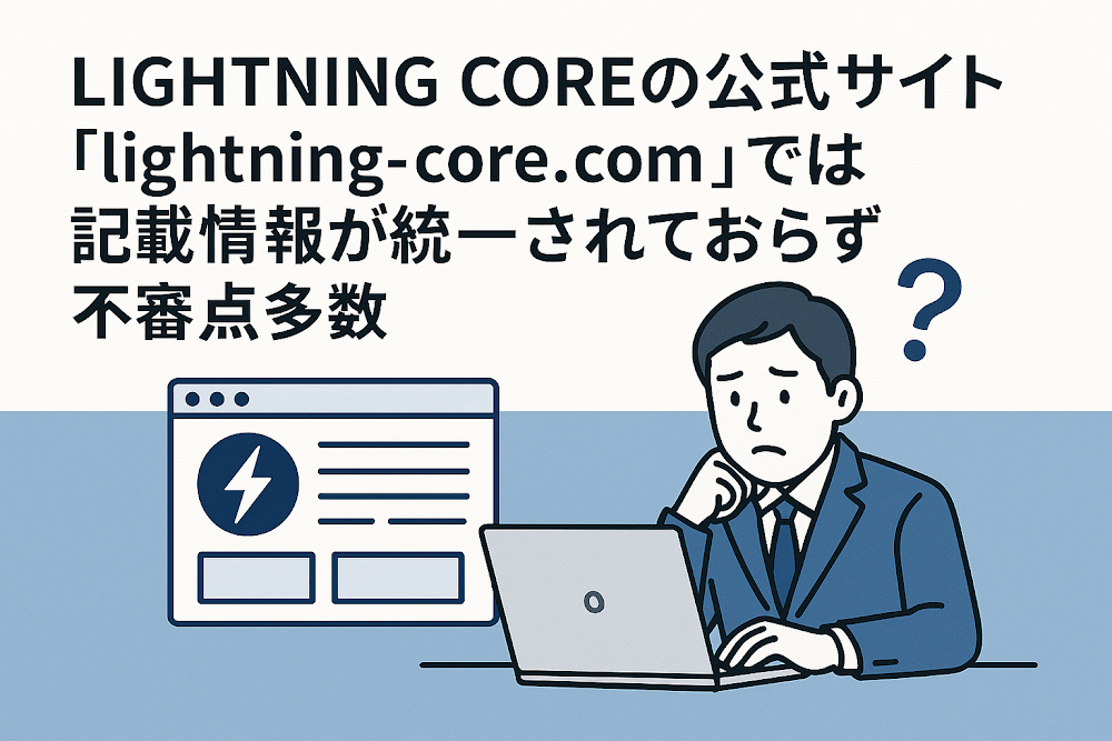 LIGHTNING COREの公式サイト「lightning-core.com」では記載情報が統一されておらず不審点多数