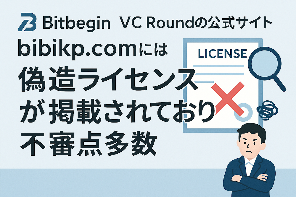 Bitbegin - VC Roundの公式サイト「bibikp.com」には偽造ライセンスが掲載されており不審点多数