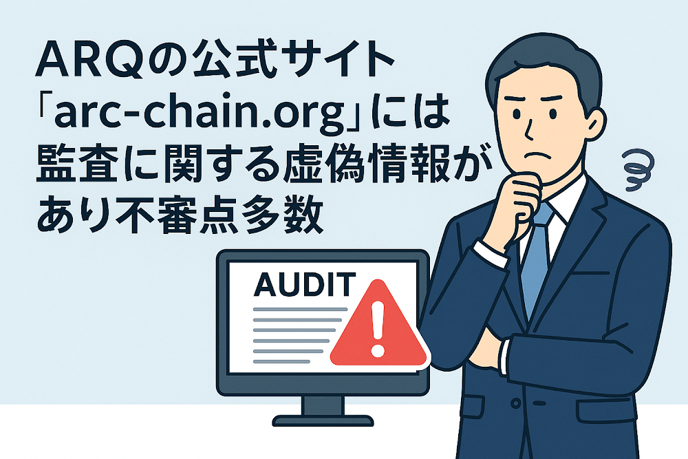 ARQの公式サイト「arc-chain.org」には監査に関する虚偽情報があり不審点多数