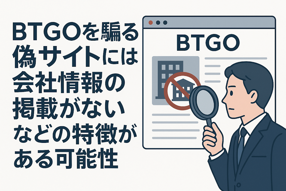 BTGOを騙る偽サイトには会社情報の掲載がないなどの特徴がある可能性