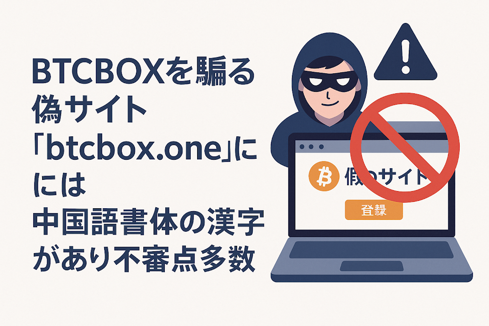 BTCBOXを騙る偽サイト「btcbox.one」には中国語書体の漢字があり不審点多数