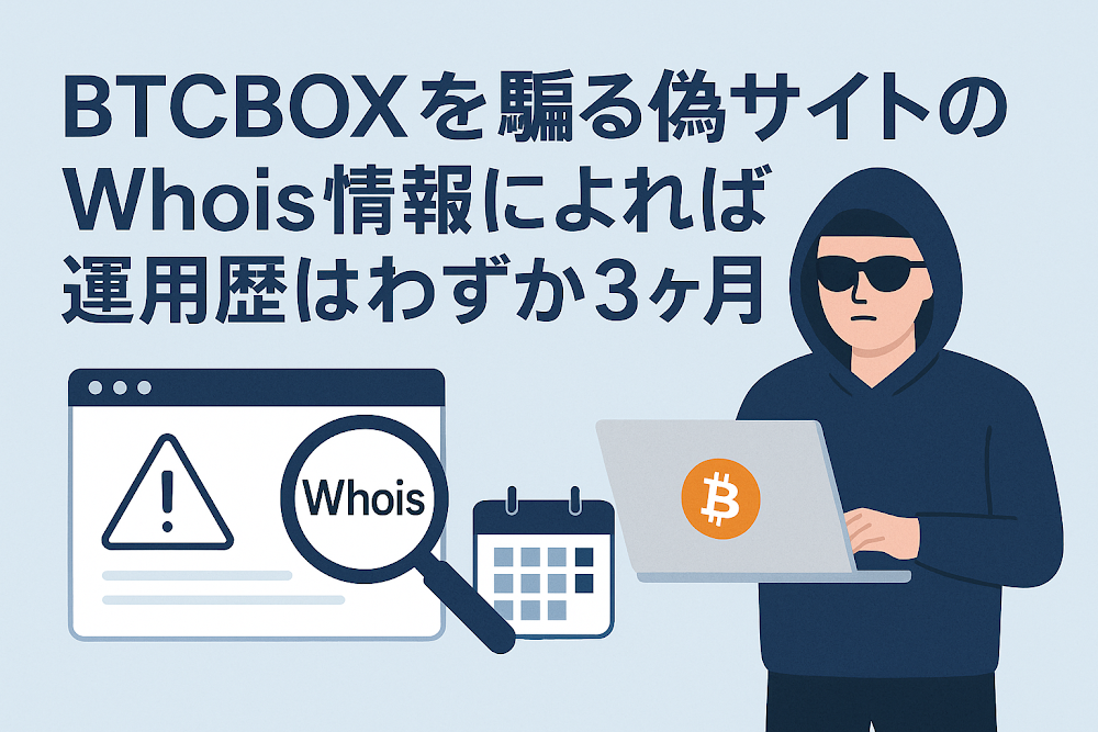 BTCBOXを騙る偽サイトのWhois情報によれば運用歴はわずか3ヶ月