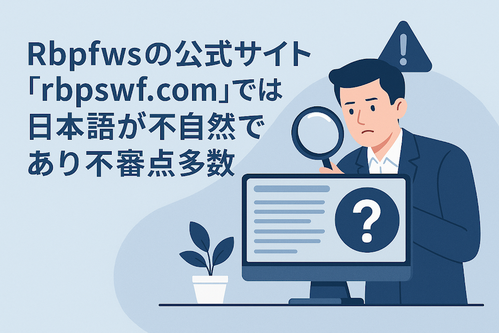Rbpfwsの公式サイト「rbpswf.com」では日本語が不自然であり不審点多数
