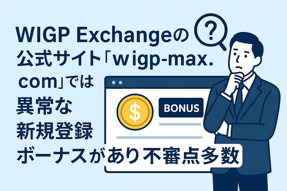WIGP Exchangeの公式サイト「wigp-max.com」では異常な新規登録ボーナスがあり不審点多数