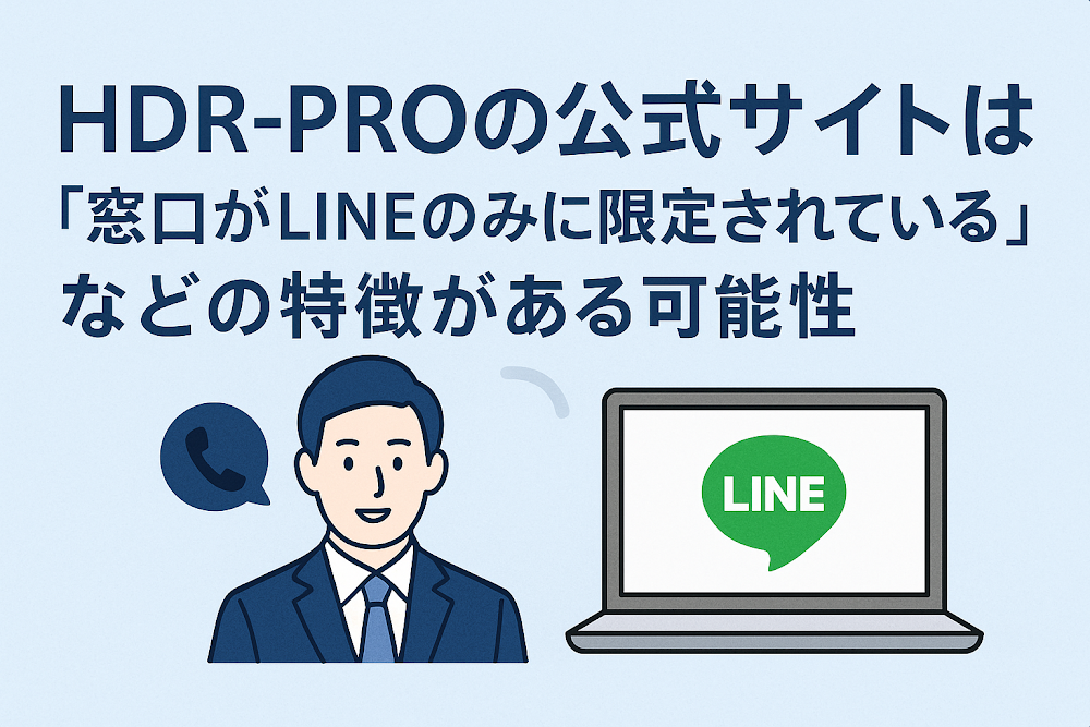 HDR-PROの公式サイトは「窓口がLINEのみに限定されている」などの特徴がある可能性