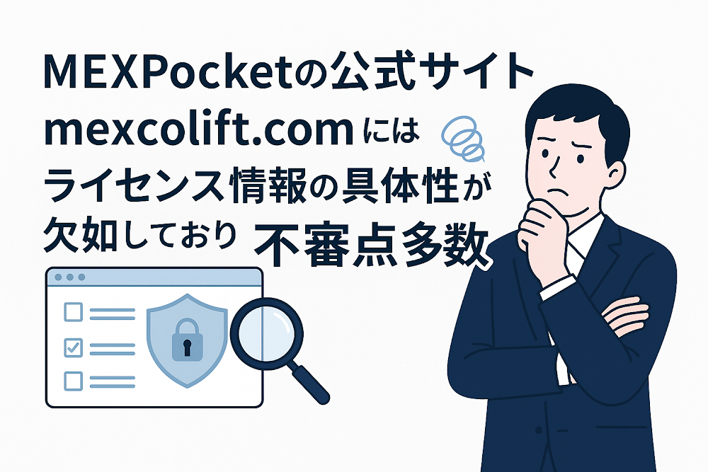 MEXPocketの公式サイト「mexcolift.com」にはライセンス情報の具体性が欠如しており不審点多数
