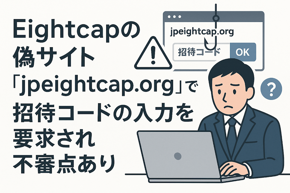 eightcapの偽サイト「jpeightcap.org」では招待コードの入力を要求され不審点あり