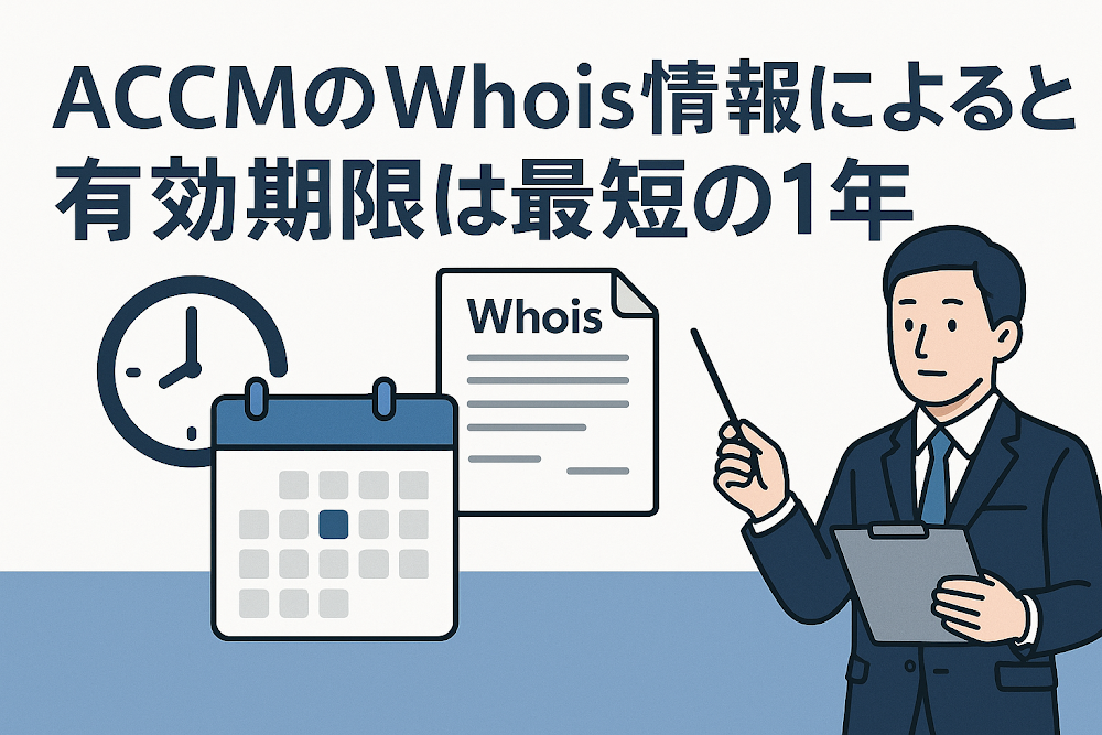 ACCMのWhois情報によると有効期限は最短の1年