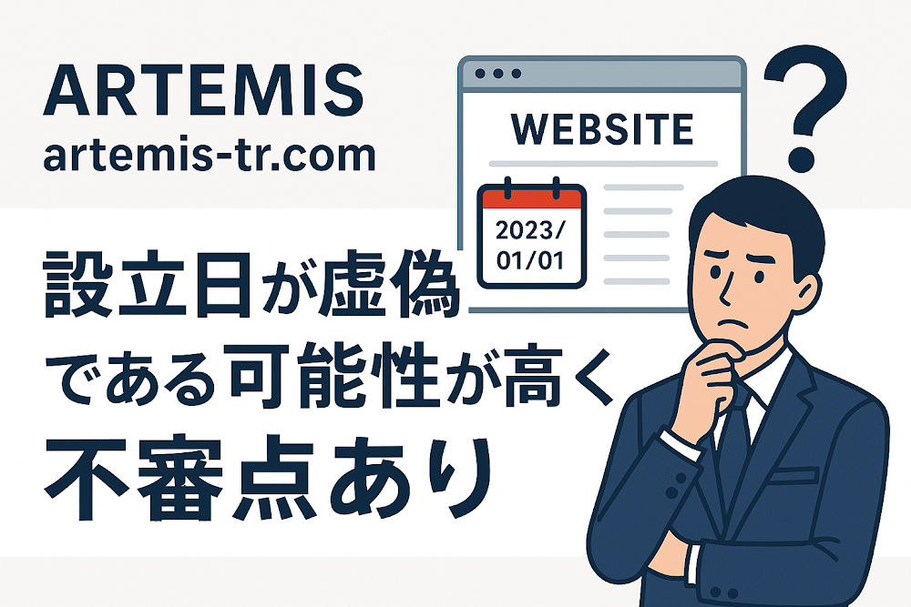 ARTEMISの公式サイト「artemis-tr.com」の設立日が虚偽である可能性が高く不審点あり