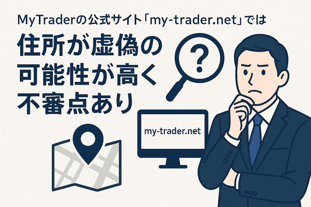 MyTraderの公式サイト「my-trader.net」では住所が虚偽の可能性が高く不審点あり