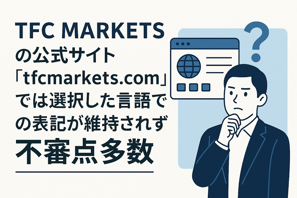 TFC MARKETSの公式サイト「tfcmarkets.com」では選択した言語での表記が維持されず不審点多数
