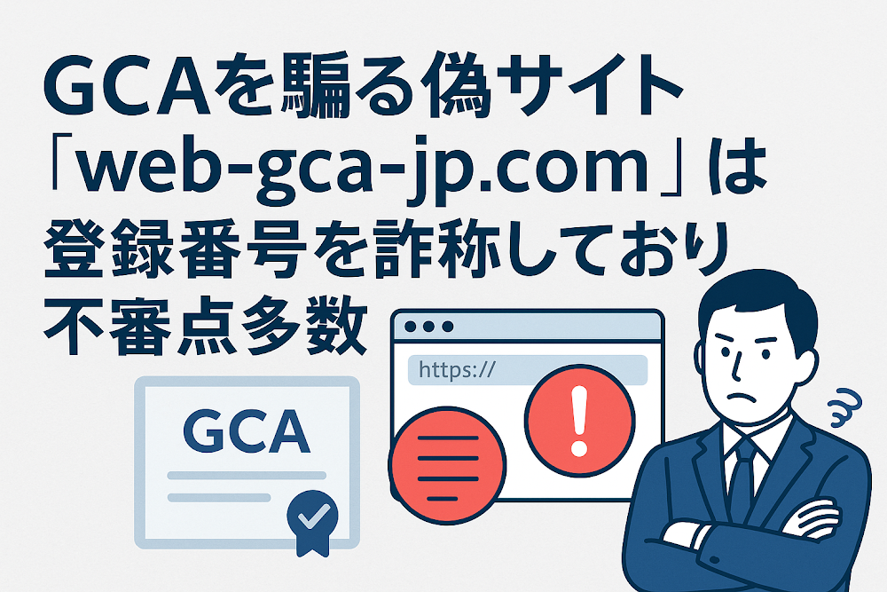 GCAを騙る偽サイト「web-gca-jp.com」は登録番号を詐称しており不審点多数