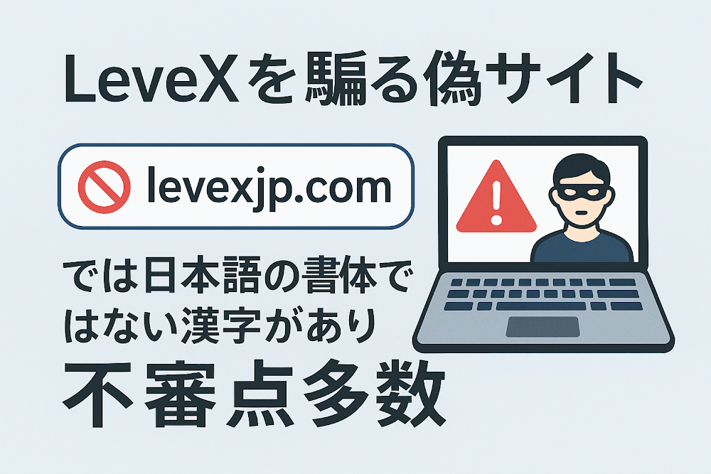 LeveXを騙る偽サイト「levexjp.com」では日本語の書体ではない漢字があり不審点多数
