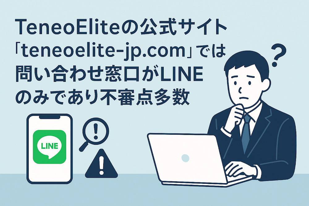 TeneoEliteの公式サイト「teneoelite-jp.com」では問い合わせ窓口がLINEのみであり不審点多数