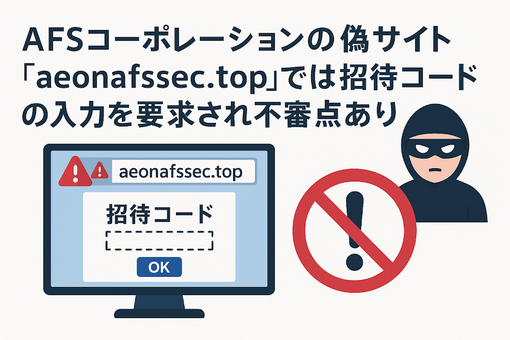 AFSコーポレーションの偽サイト「aeonafssec.top」では招待コードの入力を要求され不審点あり