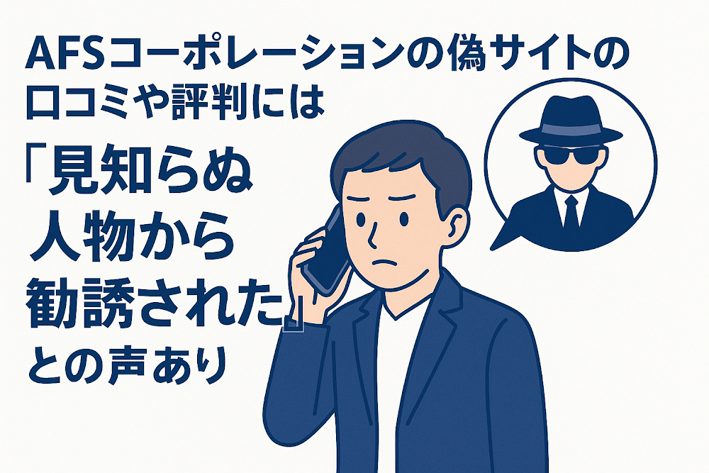 AFSコーポレーションの偽サイトの口コミや評判には「見知らぬ人物から勧誘された」との声あり