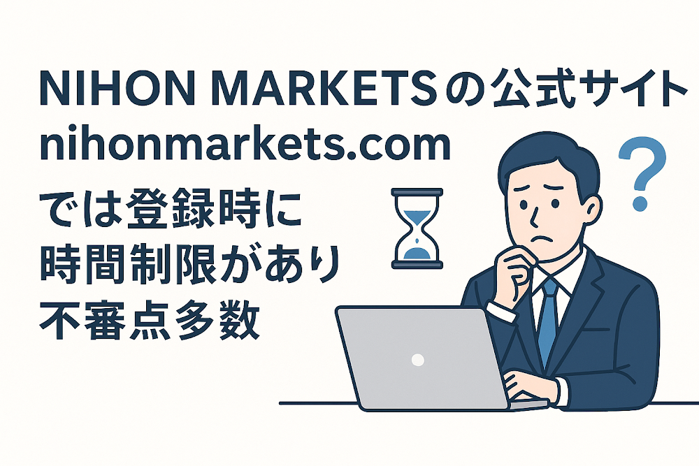 NIHON MARKETSの公式サイト「nihonmarkets.com」では登録時に時間制限があり不審点多数