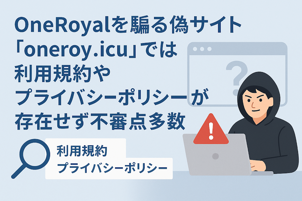 OneRoyalを騙る偽サイト「oneroy.icu」では利用規約やプライバシーポリシーが存在せず不審点多数