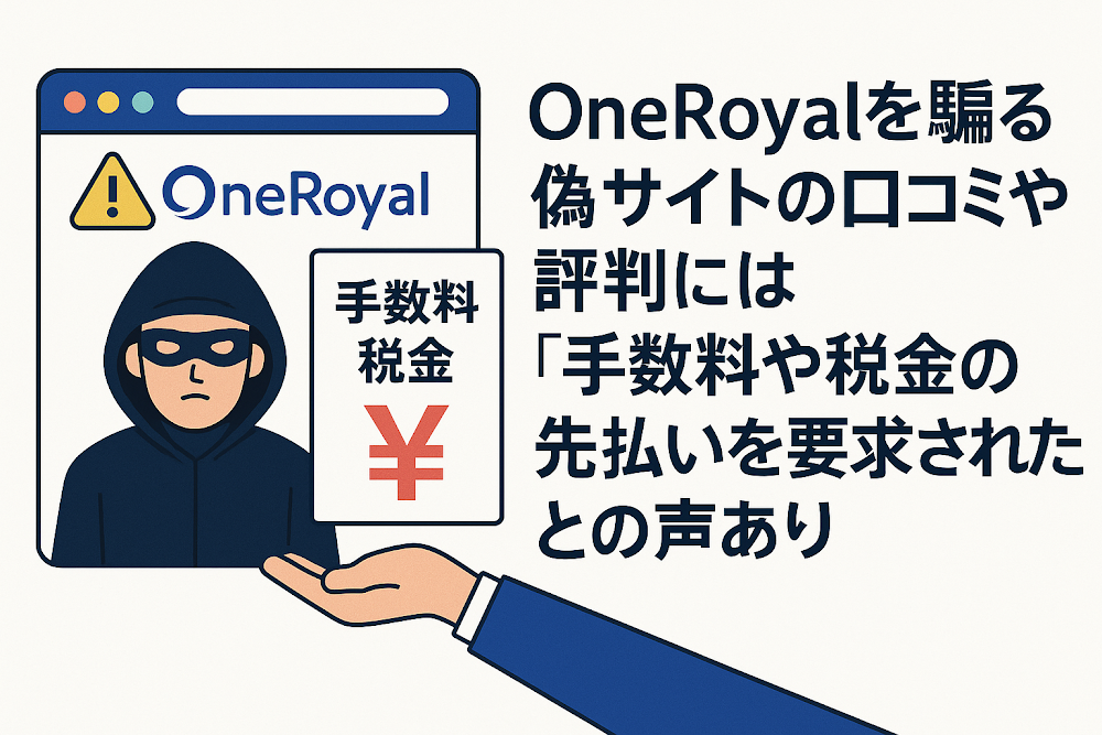 OneRoyalを騙る偽サイトの口コミや評判には「手数料や税金の先払いを要求された」との声あり