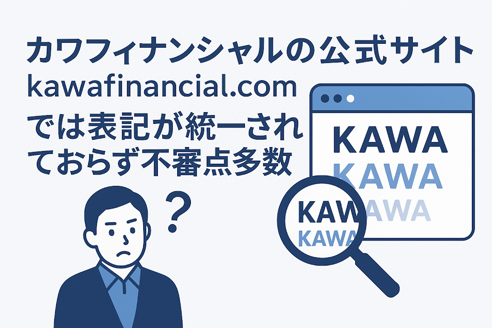 カワフィナンシャル（川金融）の公式サイト「kawafinancial.com」では表記が統一されておらず不審点多数