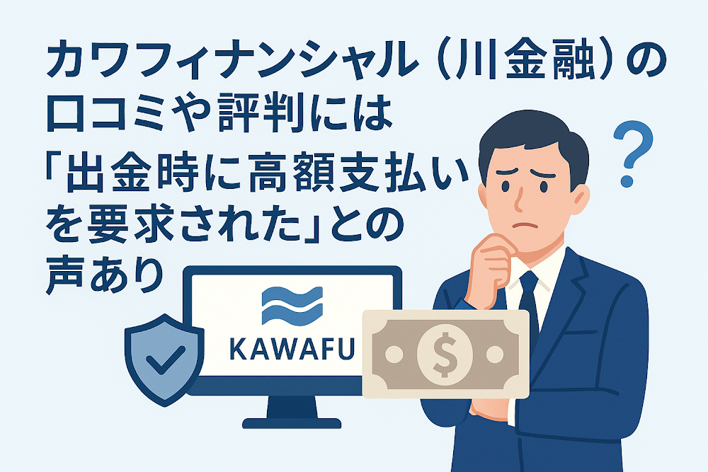 カワフィナンシャル（川金融）の口コミや評判には「出金時に高額支払いを要求された」との声あり