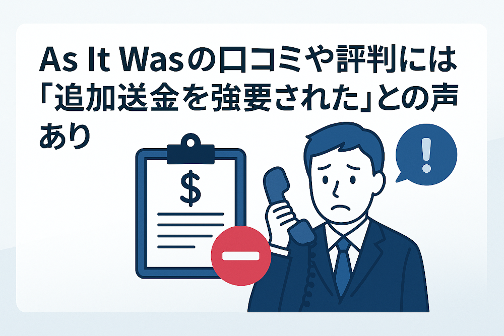 As It Wasの口コミや評判には「追加送金を強要された」との声あり