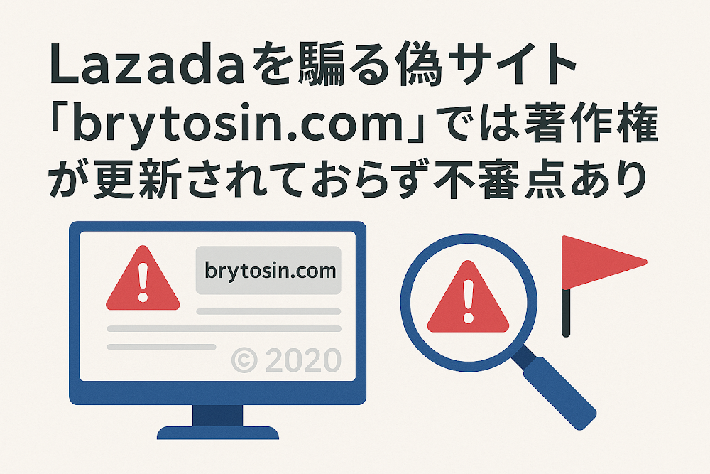Lazadaを騙る偽サイト「brytosin.com」では著作権が更新されておらず不審点あり