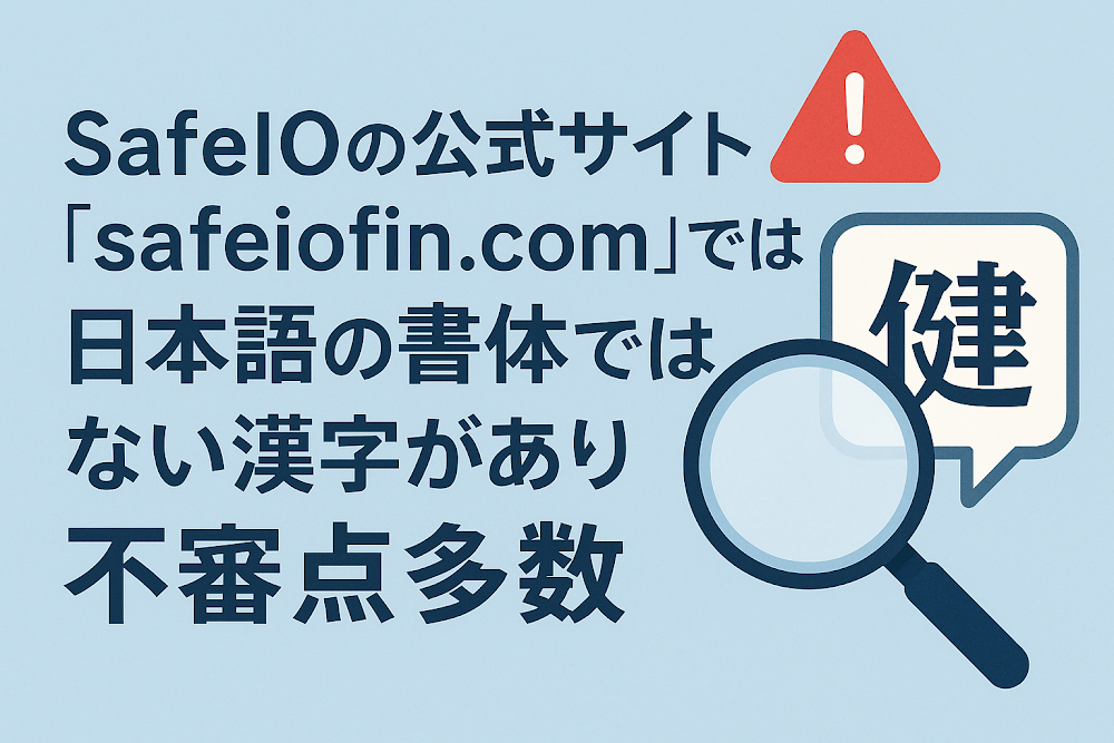 SafeIOの公式サイト「safeiofin.com」では日本語の書体ではない漢字があり不審点多数