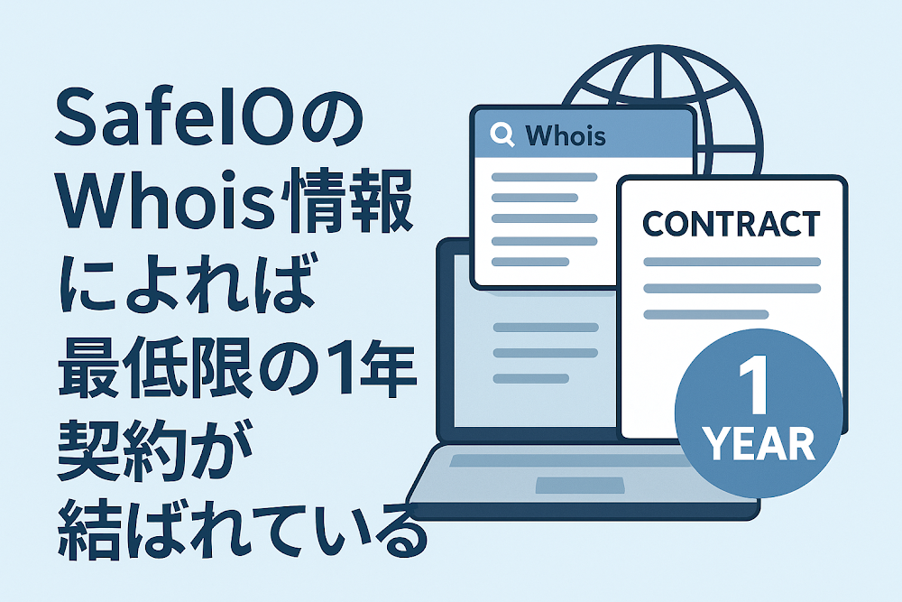 SafeIOのWhois情報によれば最低限の1年契約が結ばれている