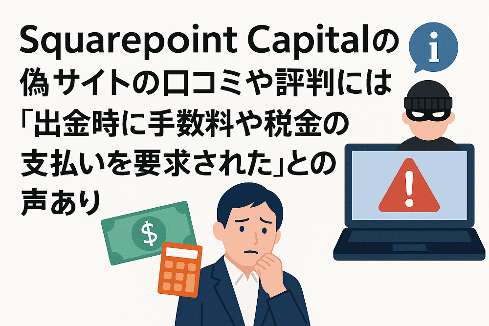 Squarepoint Capitalの偽サイトの口コミや評判には「出金時に手数料や税金の支払いを要求された」との声あり