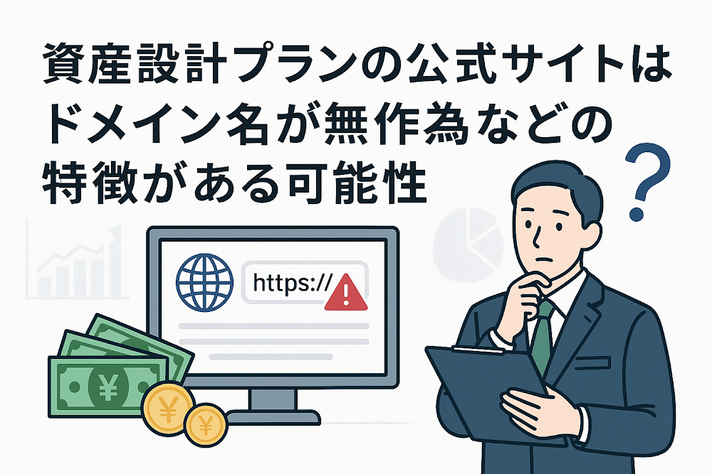 資産設計プランの公式サイトはドメイン名が無作為などの特徴がある可能性
