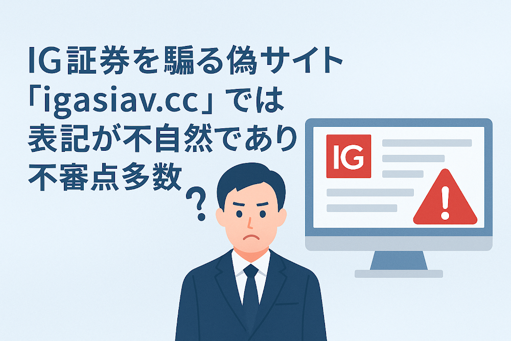 IG証券を騙る偽サイト「igasiav.cc」では表記が不自然であり不審点多数