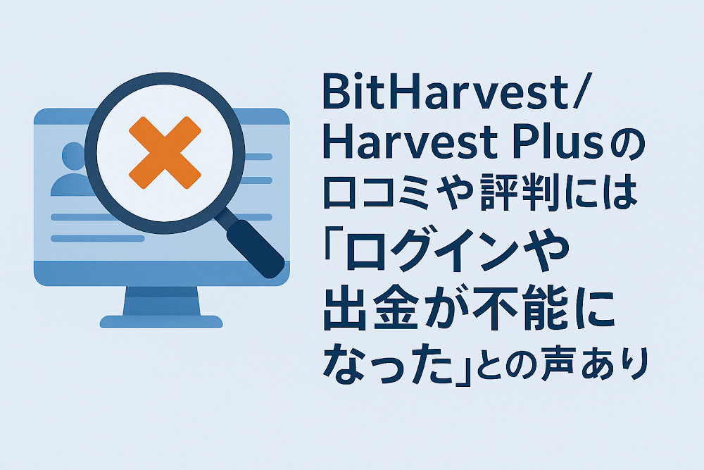 BitHarvest（Harvest Plus）の口コミや評判には「ログインや出金が不能になった」との声あり