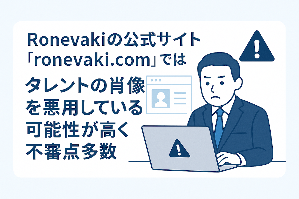 Ronevakiの公式サイト「ronevaki.com」ではタレントの肖像を悪用している可能性が高く不審点多数
