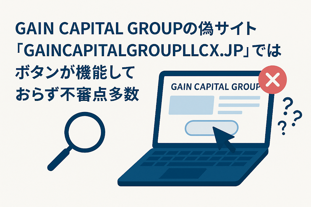 GAIN CAPITAL GROUPの偽サイト「GAINCAPITALGROUPLLCX.JP」ではボタンが機能しておらず不審点多数
