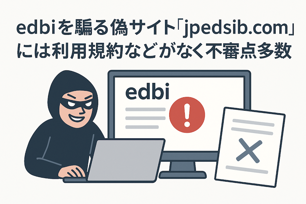edbiを騙る偽サイト「jpedsib.com」には利用規約などがなく不審点多数