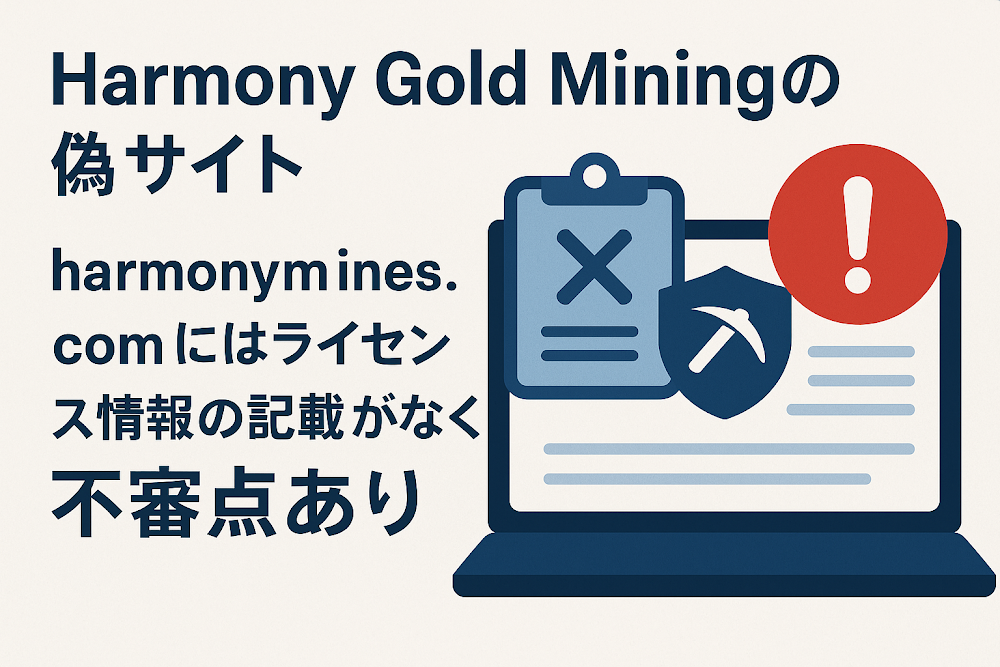 Harmony Gold Miningの偽サイト「harmonymines.com」にはライセンス情報の記載がなく不審点あり